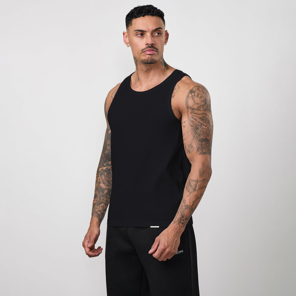 Gym King Signature Rib Vest - Black