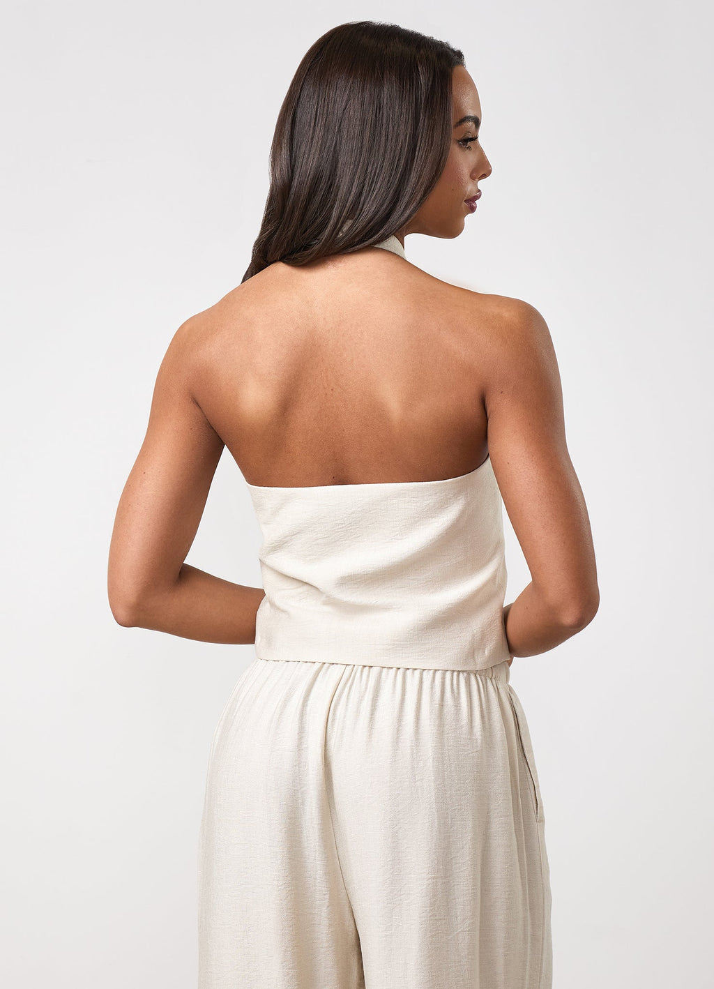 Gym King Signature Woven Halter Neck Vest - Warm Linen