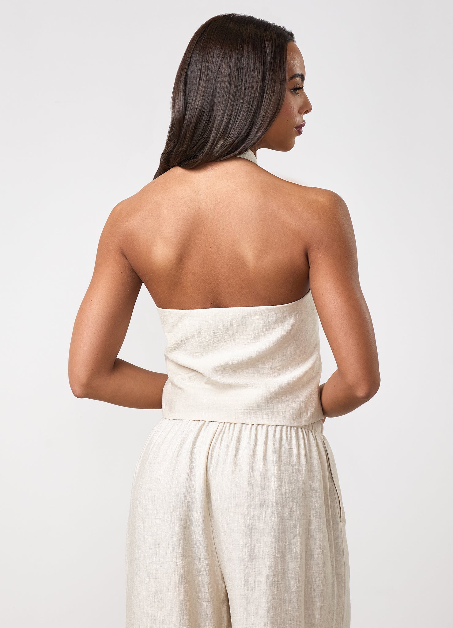 Gym King Signature Woven Halter Neck Vest - Warm Linen