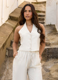 Gym King Signature Woven Halter Neck Vest - Warm Linen