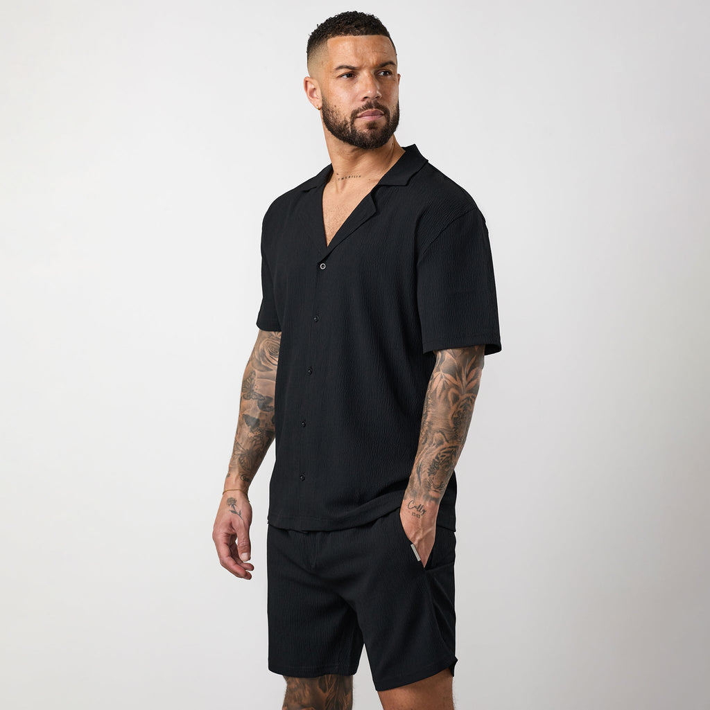 Gym King Signature Woven Texture Shirt - Black