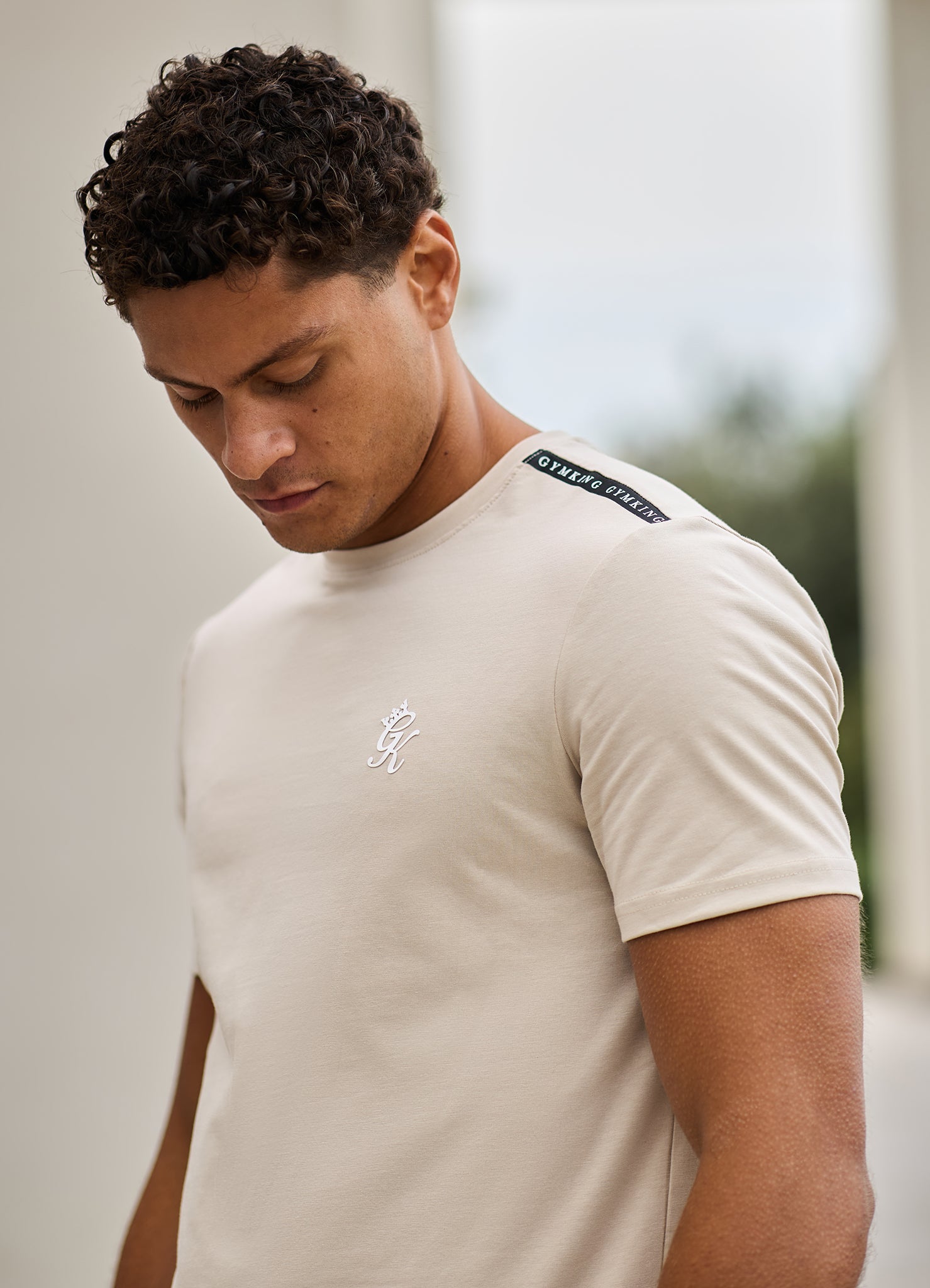Gym King Taped Jersey Tee - Light Stone