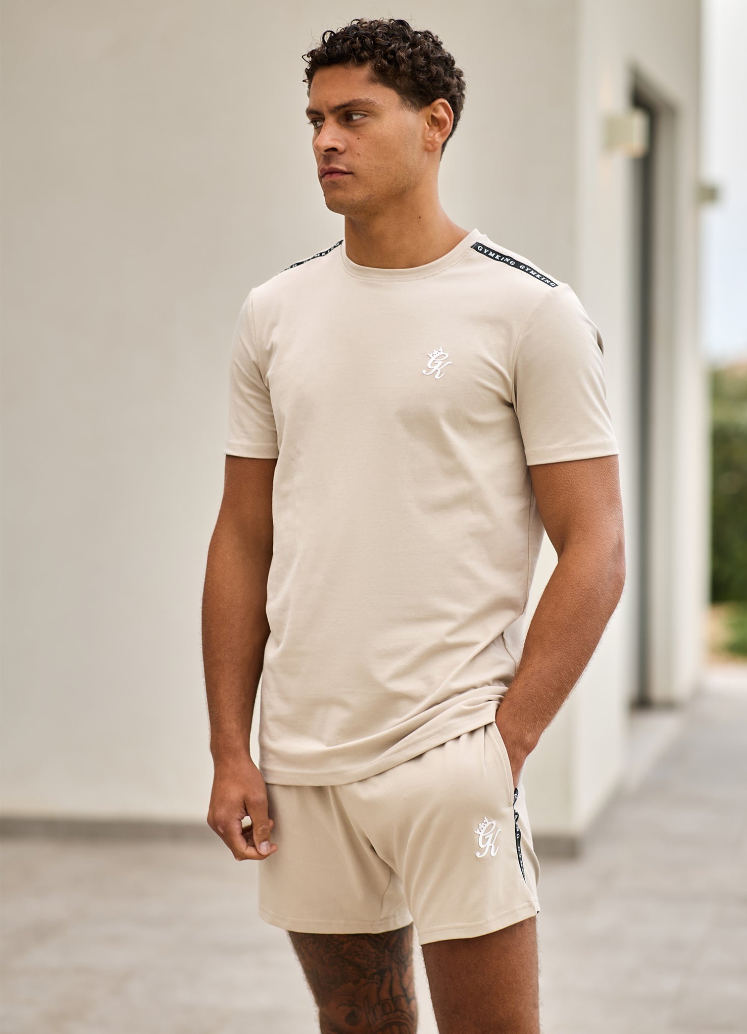 Gym King Taped Jersey Tee - Light Stone