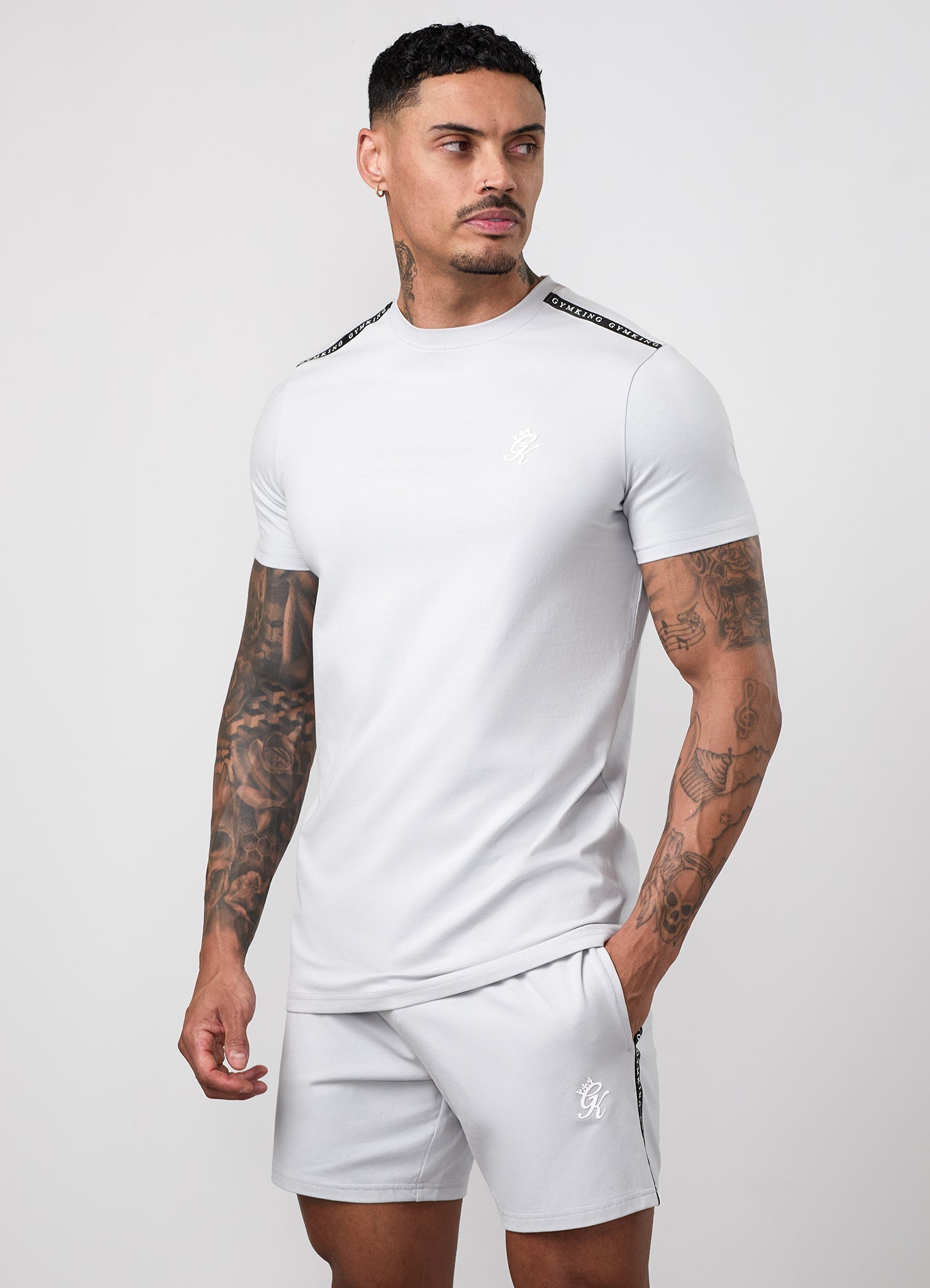 Gym King Taped Jersey Tee - Light Grey