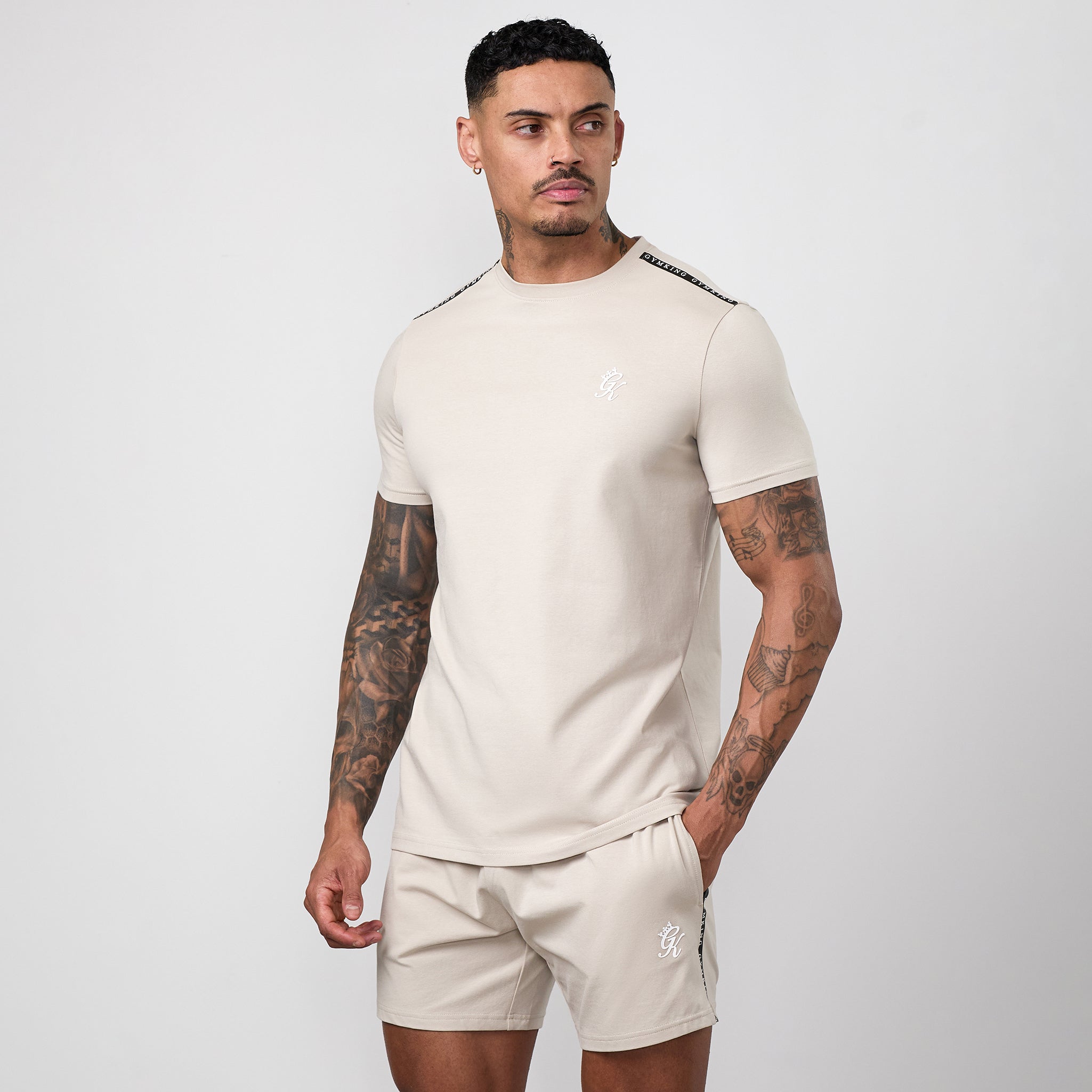 Gym King Taped Jersey Tee - Light Stone
