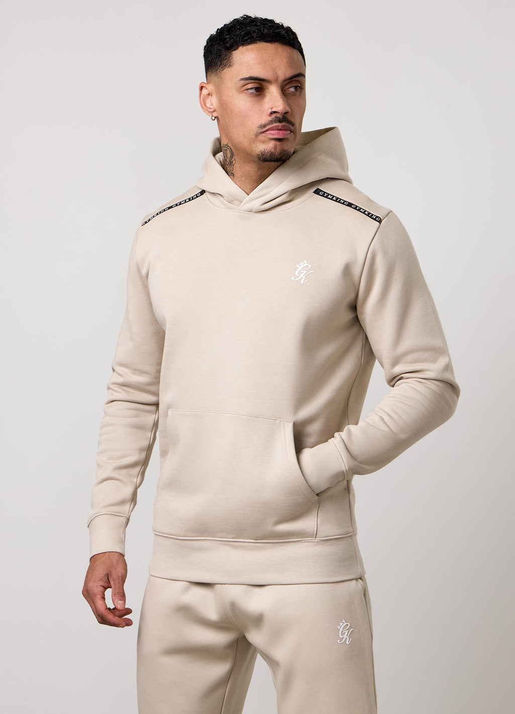 Gym King Taped Fleece Hoodie - Light Stone