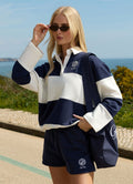 Gym King Heritage Loopback Rugby Shirt - Cream/Indigo Blue