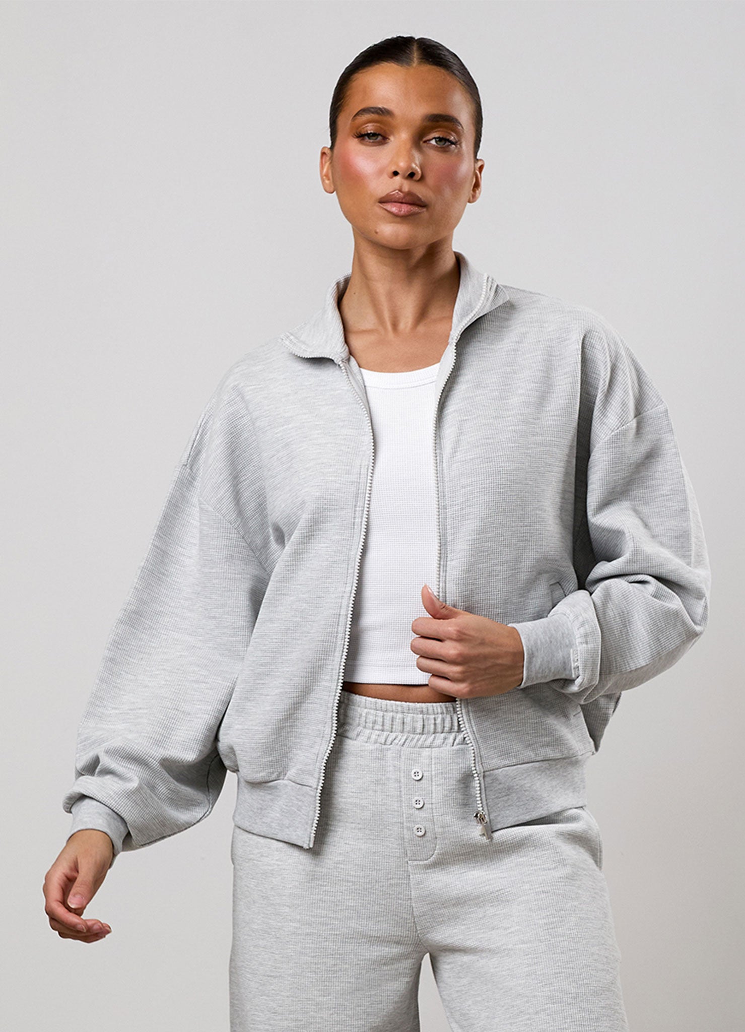 Gym King Waffle Full Zip Funnel - Grey Marl