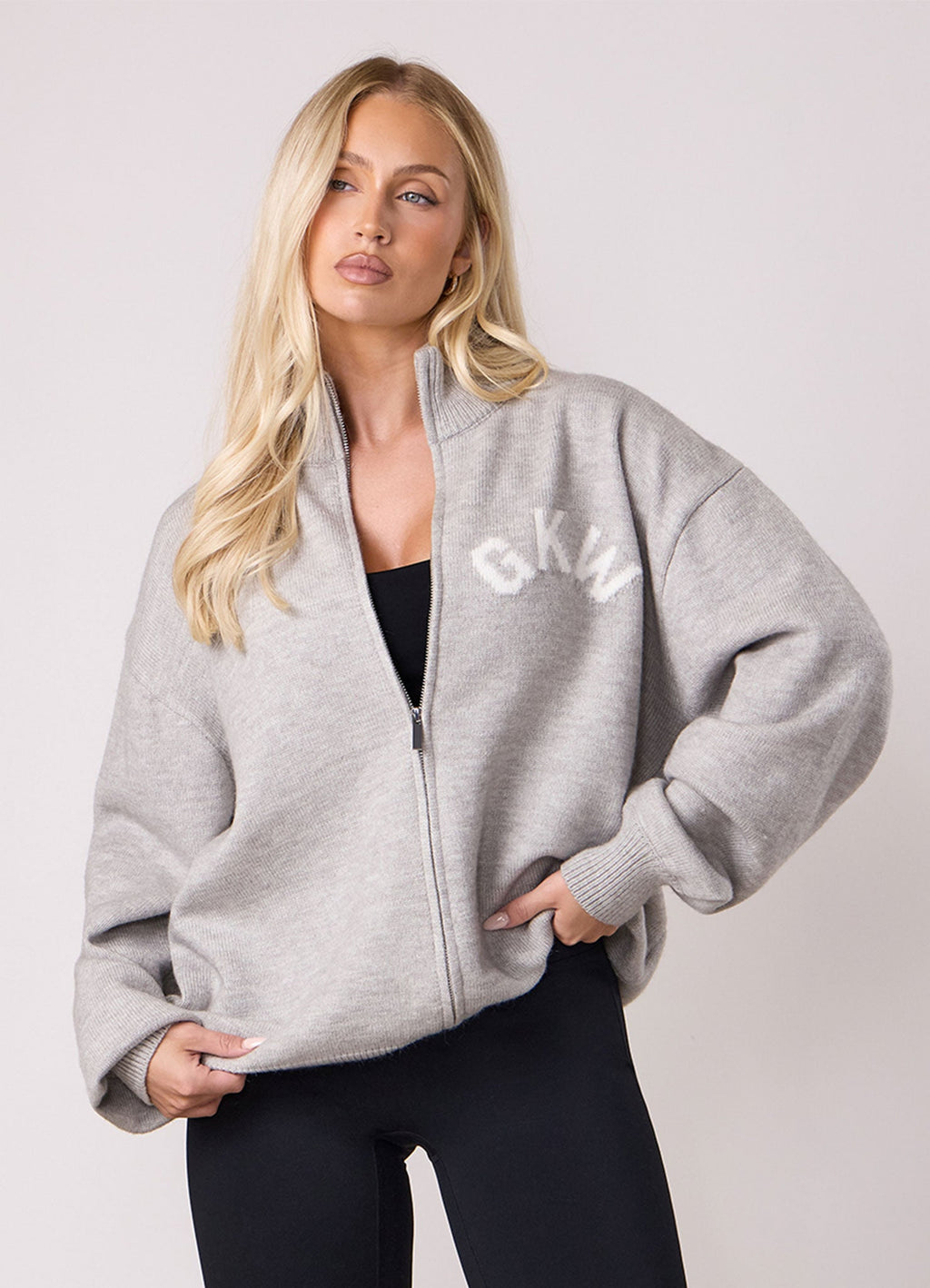 Gym King Restore Knit Full Zip Funnel - Light Grey Marl