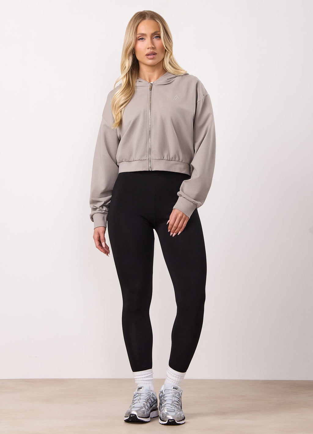 Gym King Victory Lightweight Loopback Full Zip Crop Hoodie - Taupe