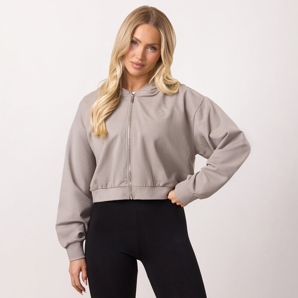 Gym King Victory Lightweight Loopback Full Zip Crop Hoodie - Taupe