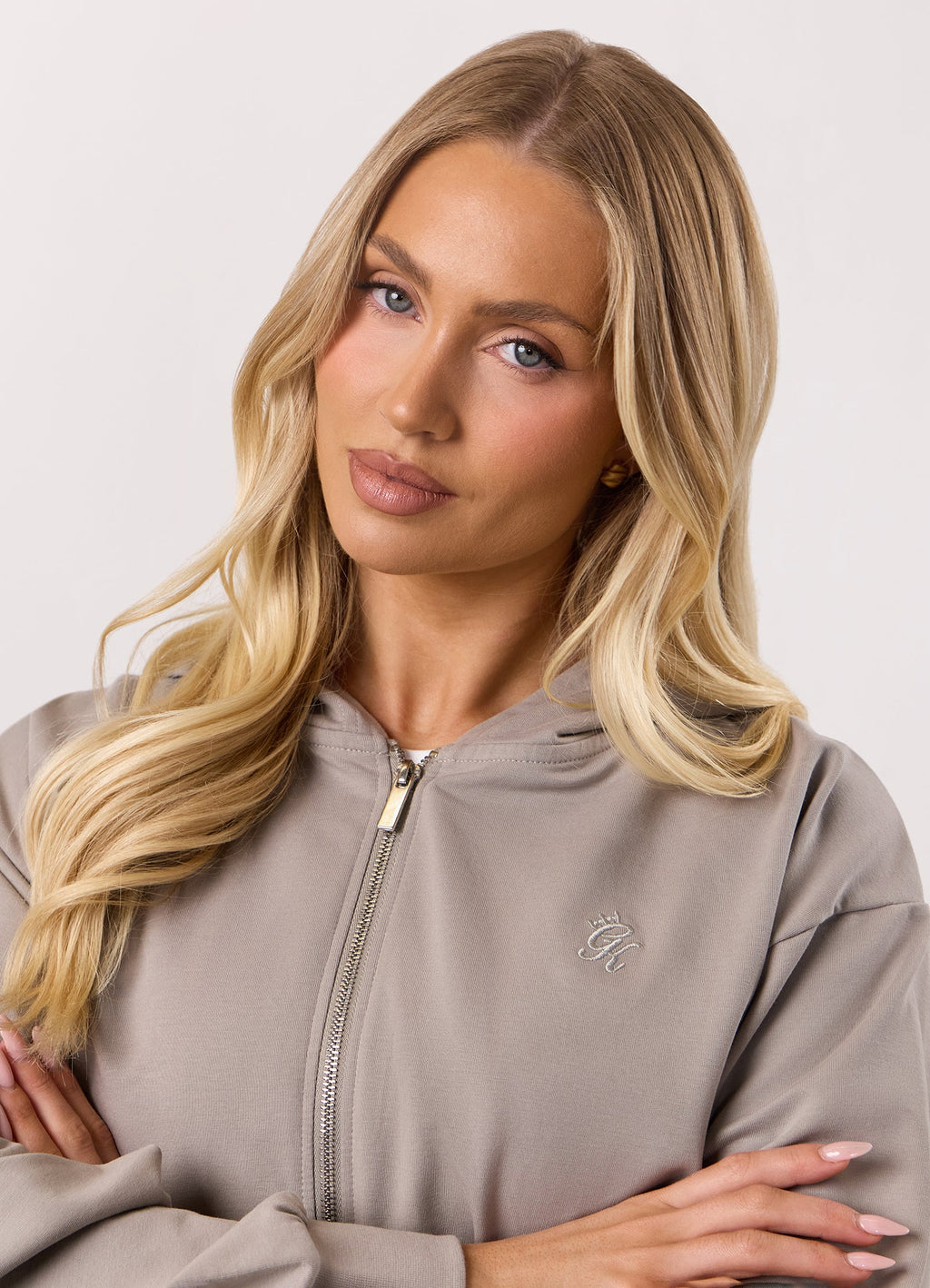 Gym King Victory Lightweight Loopback Full Zip Crop Hoodie - Taupe