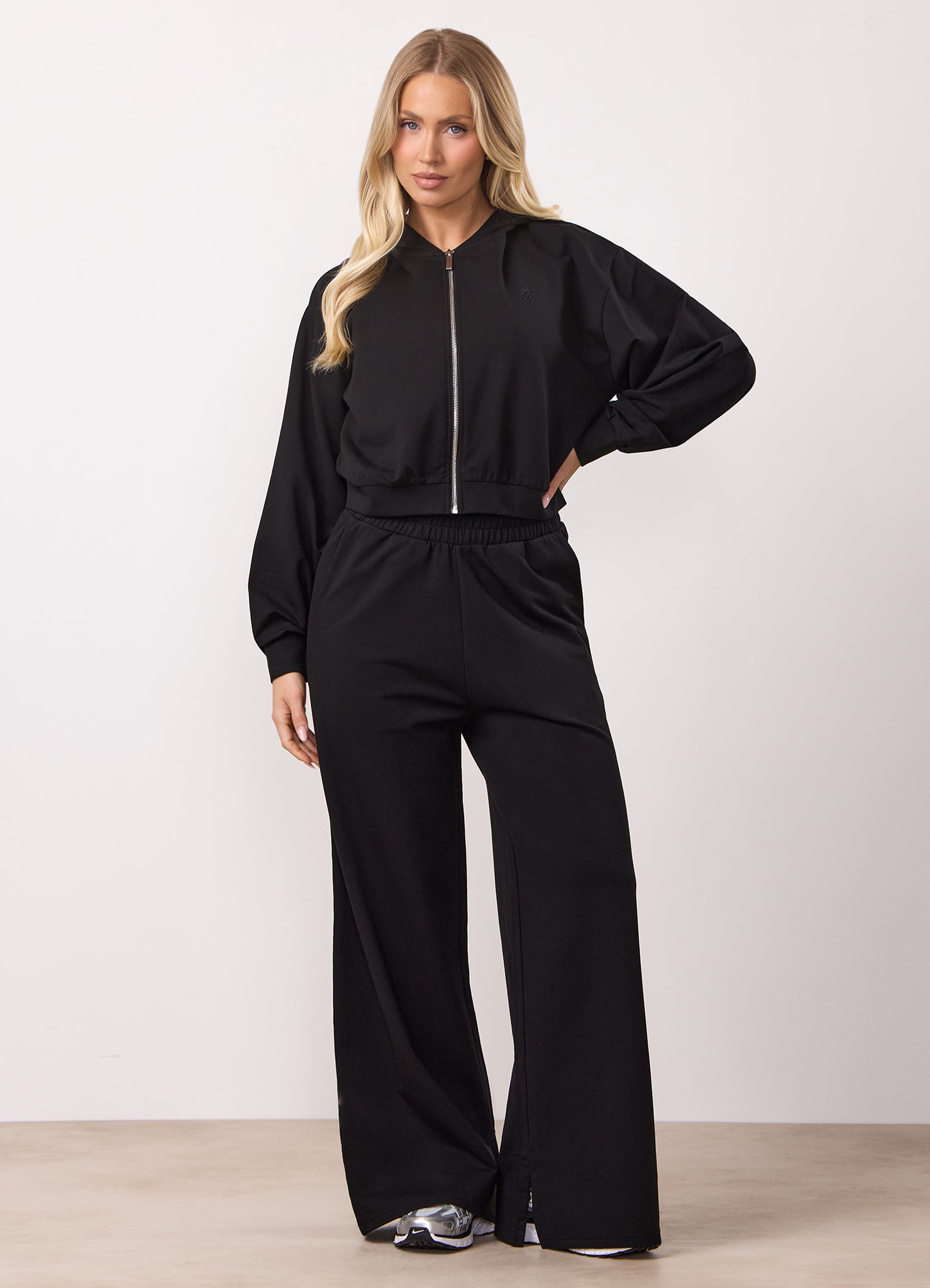 Gym King Victory Lightweight Loopback Full Zip Crop Hoodie - Black