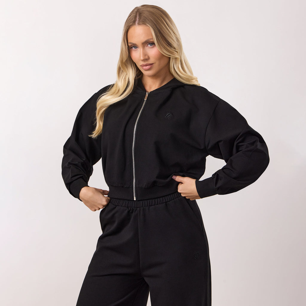Gym King Victory Lightweight Loopback Full Zip Crop Hoodie - Black