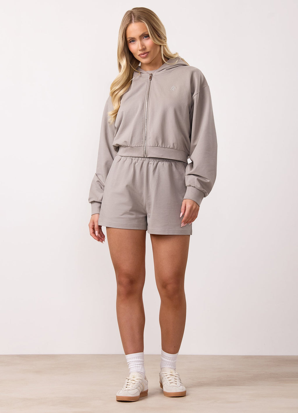 Gym King Victory Lightweight Loopback Full Zip Crop Hoodie - Taupe