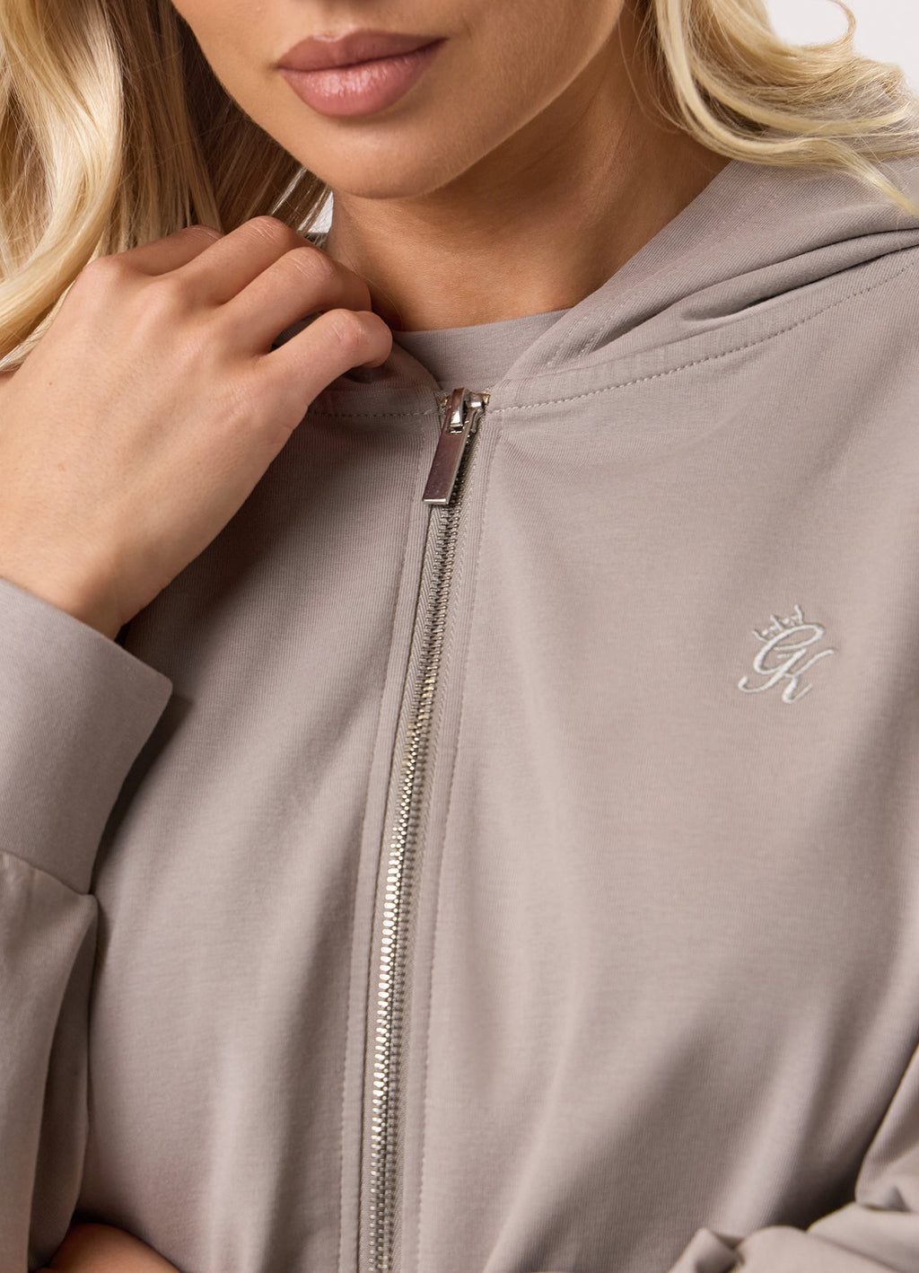 Gym King Victory Lightweight Loopback Full Zip Crop Hoodie - Taupe
