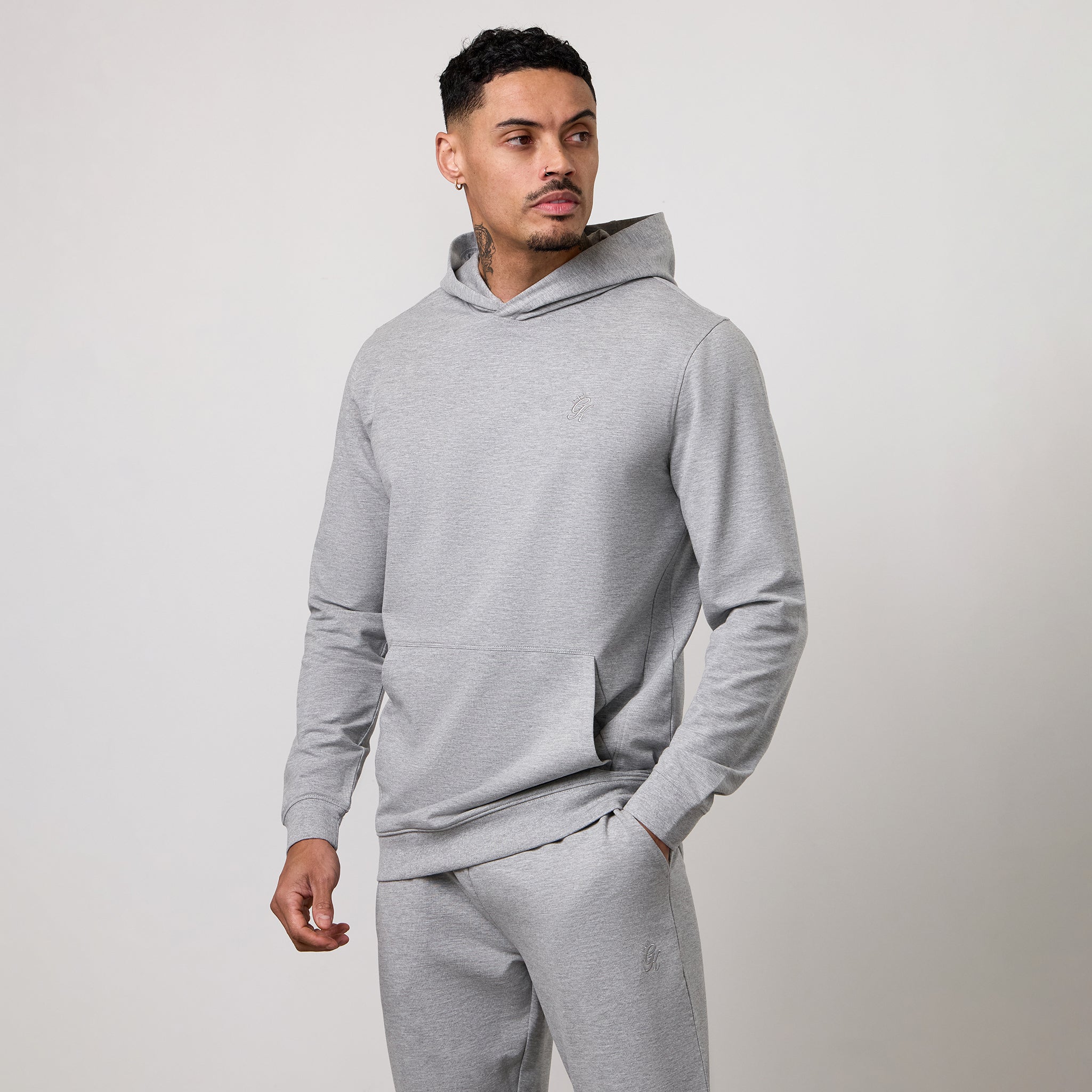 Gym King Victory Lightweight Loopback Hoodie - Grey Marl