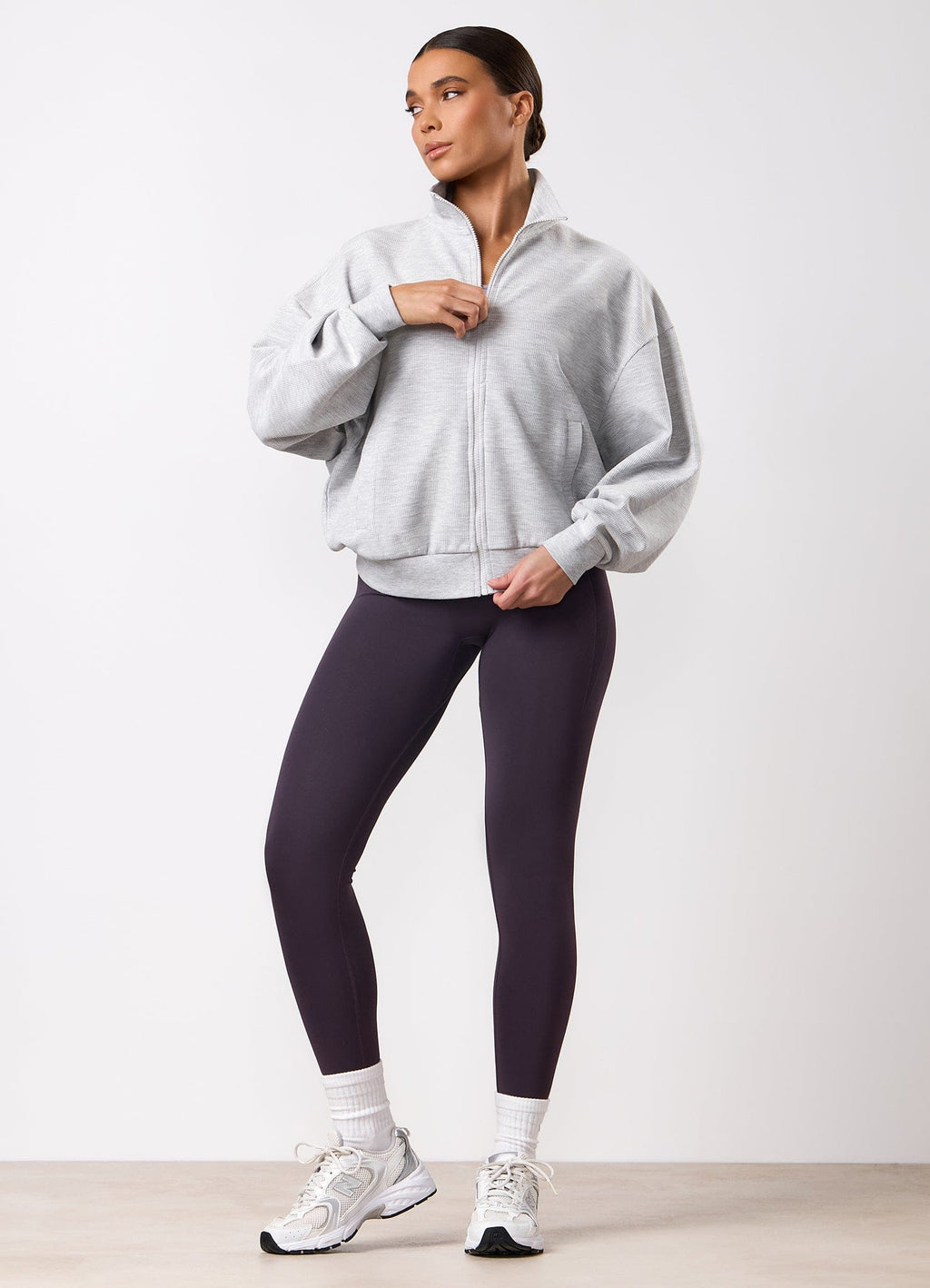 Gym King Waffle Full Zip Funnel - Grey Marl