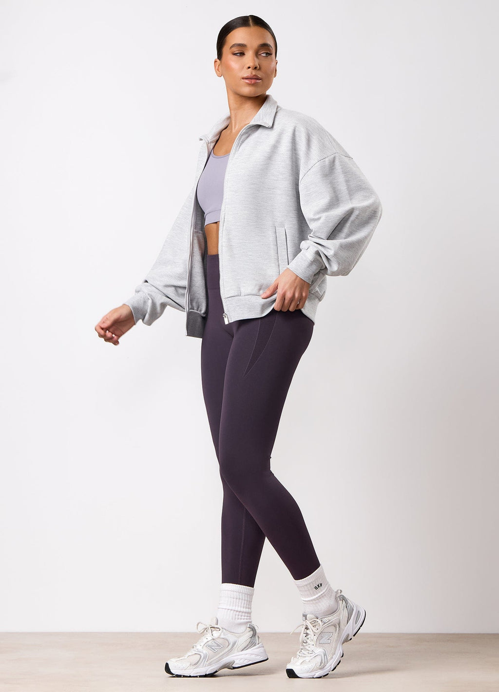 Gym King Waffle Full Zip Funnel - Grey Marl
