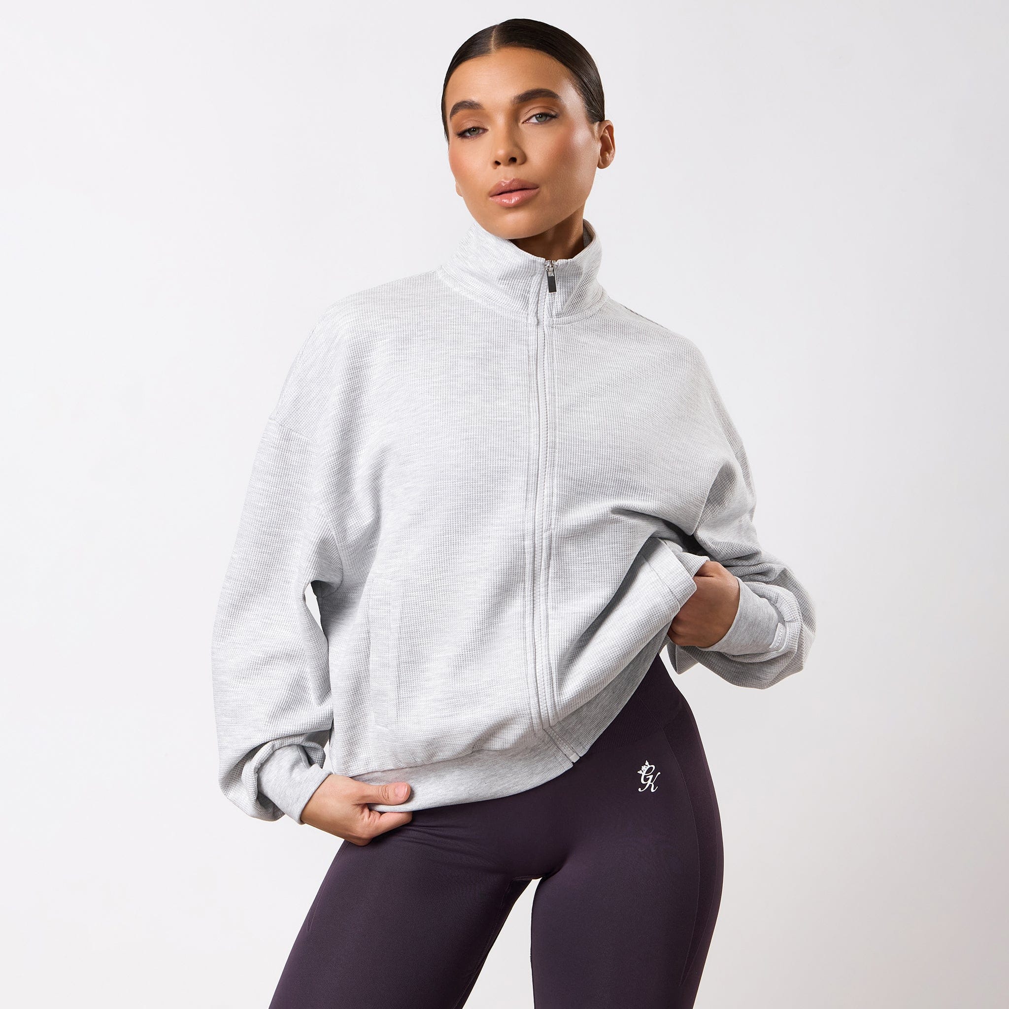 Gym King Waffle Full Zip Funnel - Grey Marl