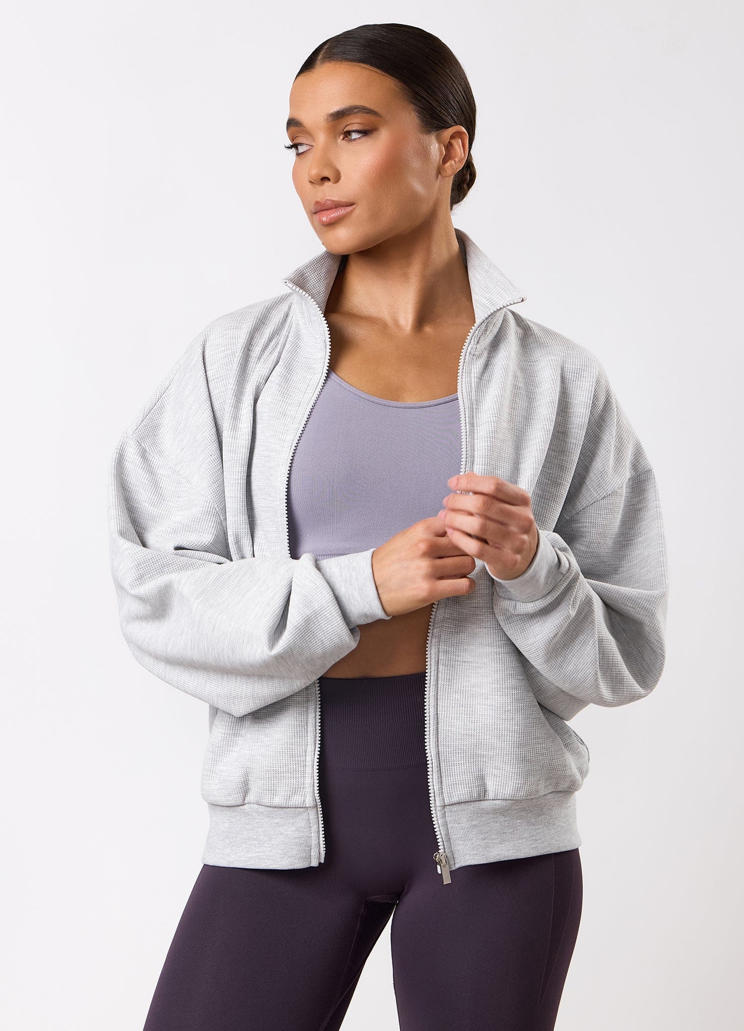 Gym King Waffle Full Zip Funnel - Grey Marl