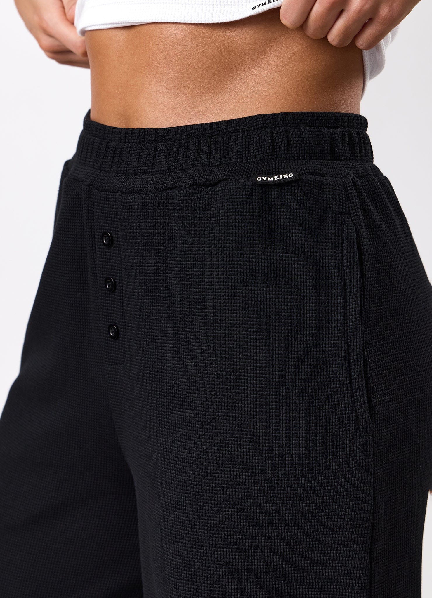 Gym King Waffle Mid Rise Trouser - Black