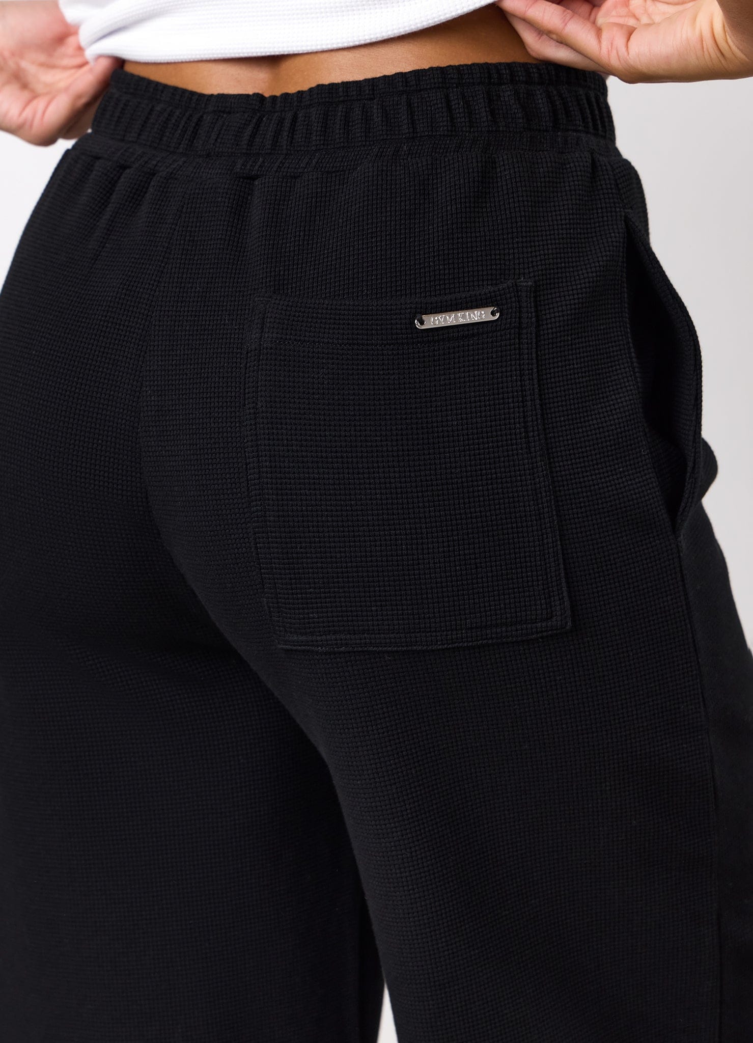 Gym King Waffle Mid Rise Trouser - Black