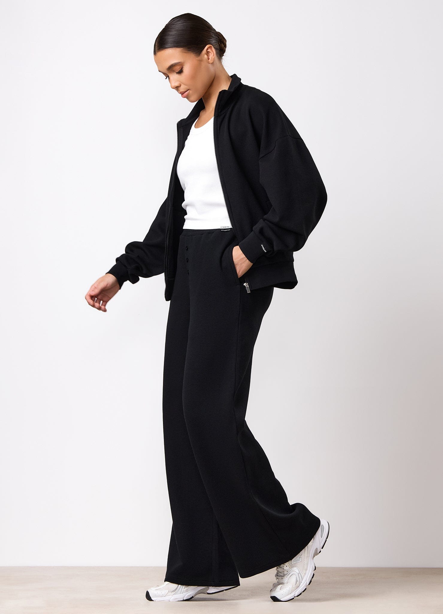 Gym King Waffle Mid Rise Trouser - Black
