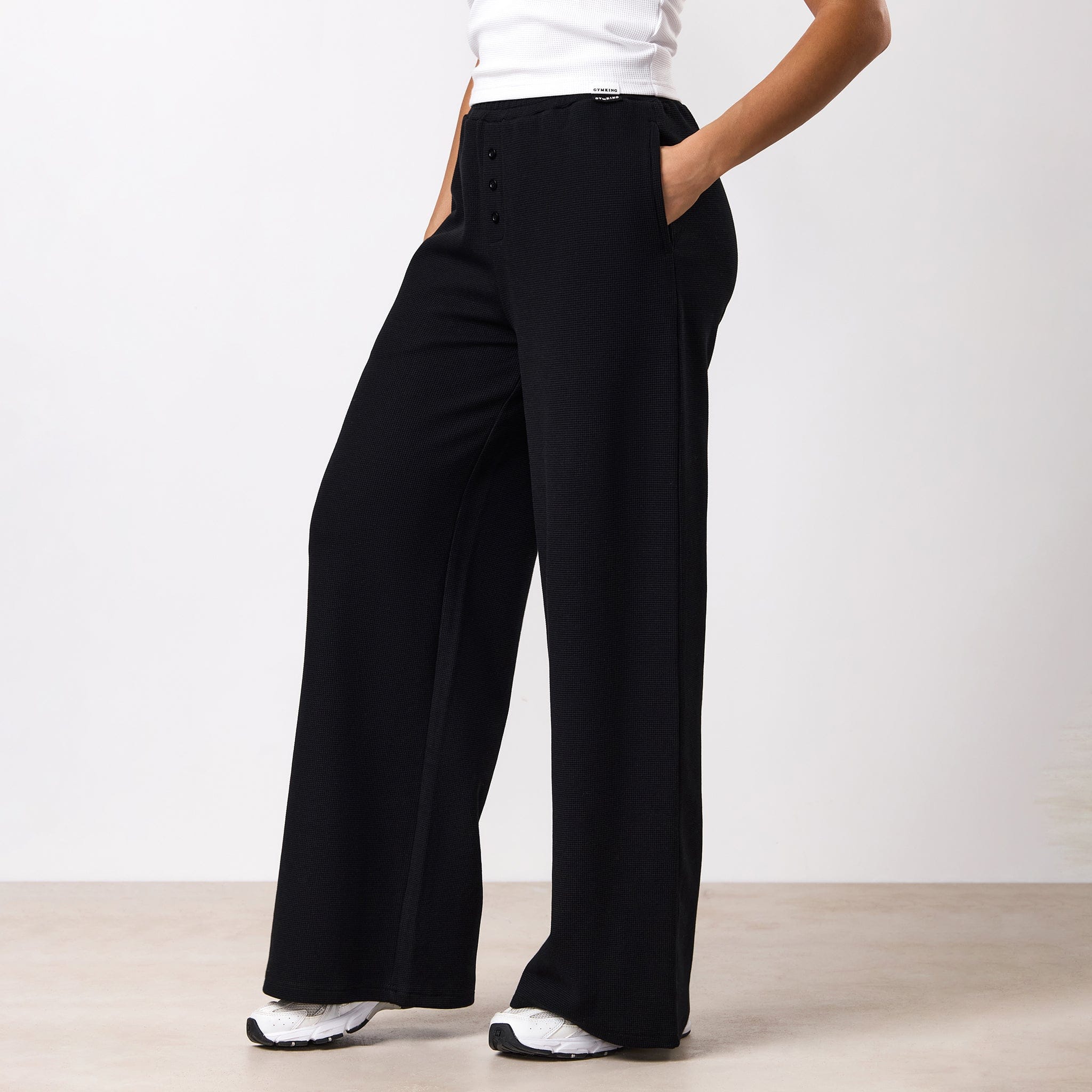 Gym King Waffle Mid Rise Trouser - Black