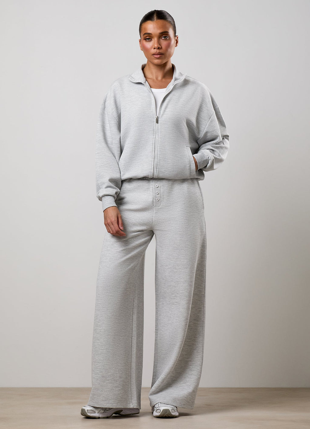 Gym King Waffle Full Zip Funnel - Grey Marl