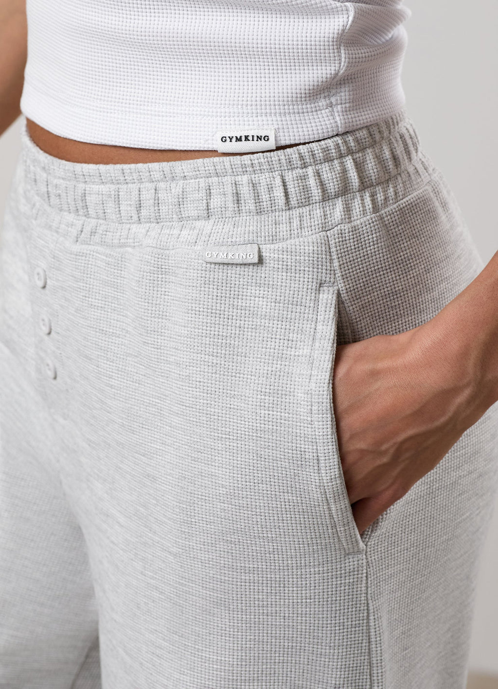Gym King Waffle Mid Rise Trouser - Grey Marl