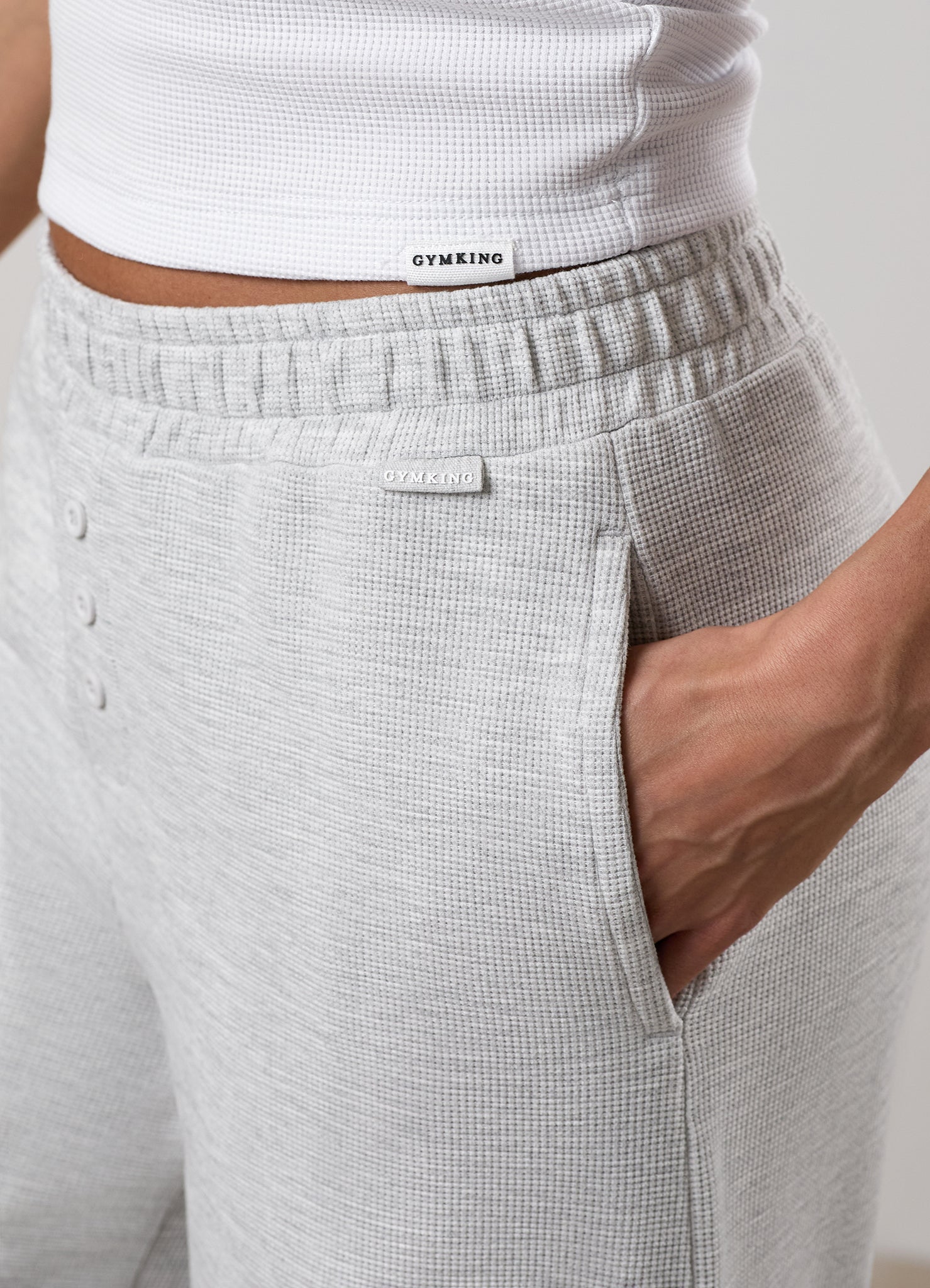 Gym King Waffle Mid Rise Trouser - Grey Marl