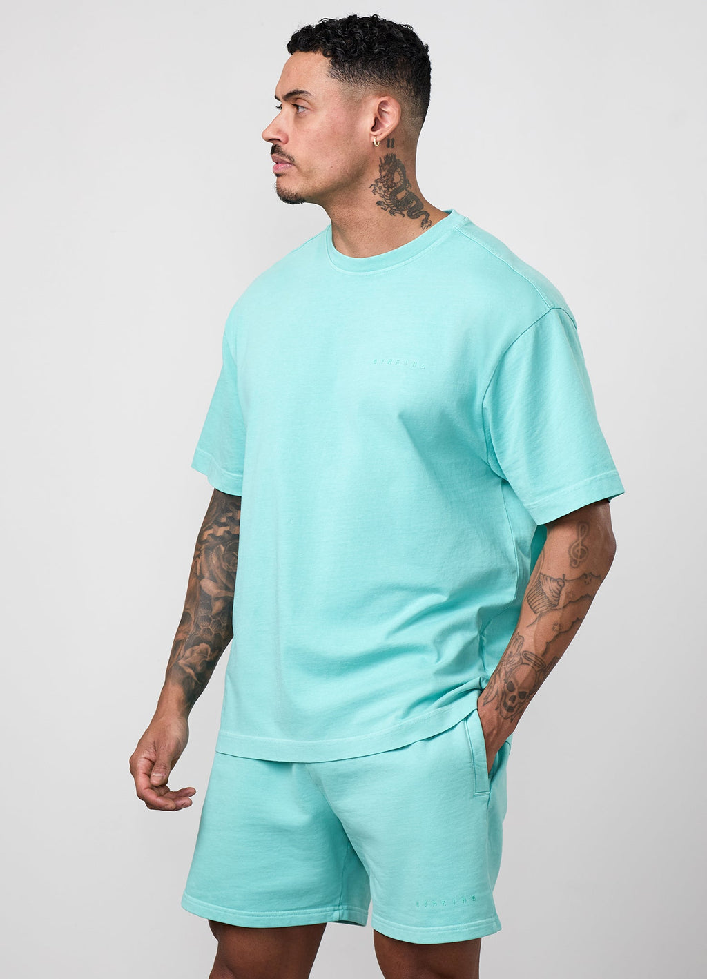 Gym King World Distressed Graphic Washed Tee - Poolside Green