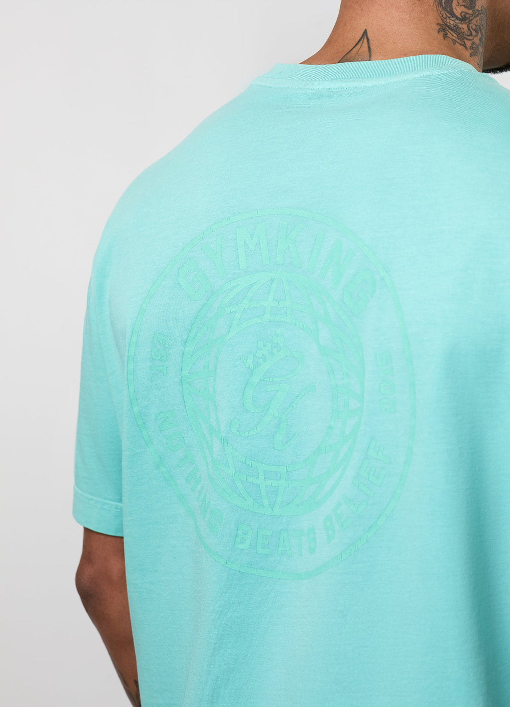 Gym King World Distressed Graphic Washed Tee - Poolside Green
