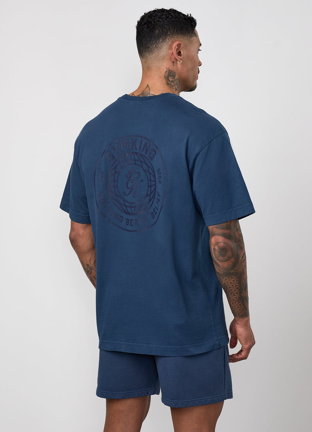 Gym King World Distressed Graphic Washed Tee - Rich Blue