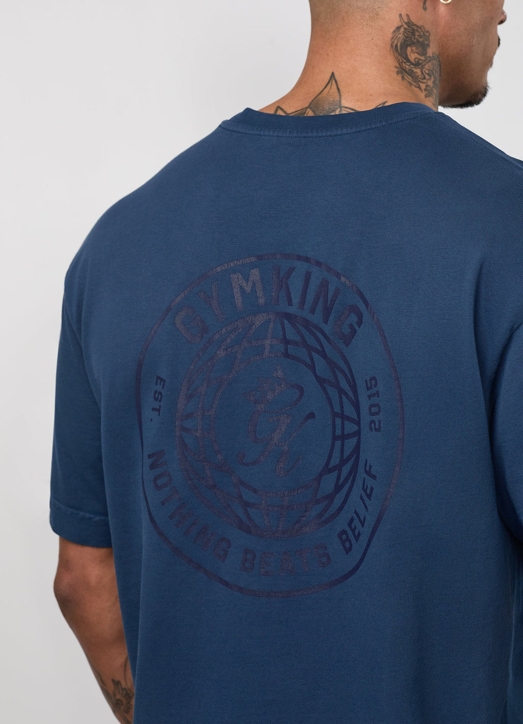 Gym King World Distressed Graphic Washed Tee - Rich Blue