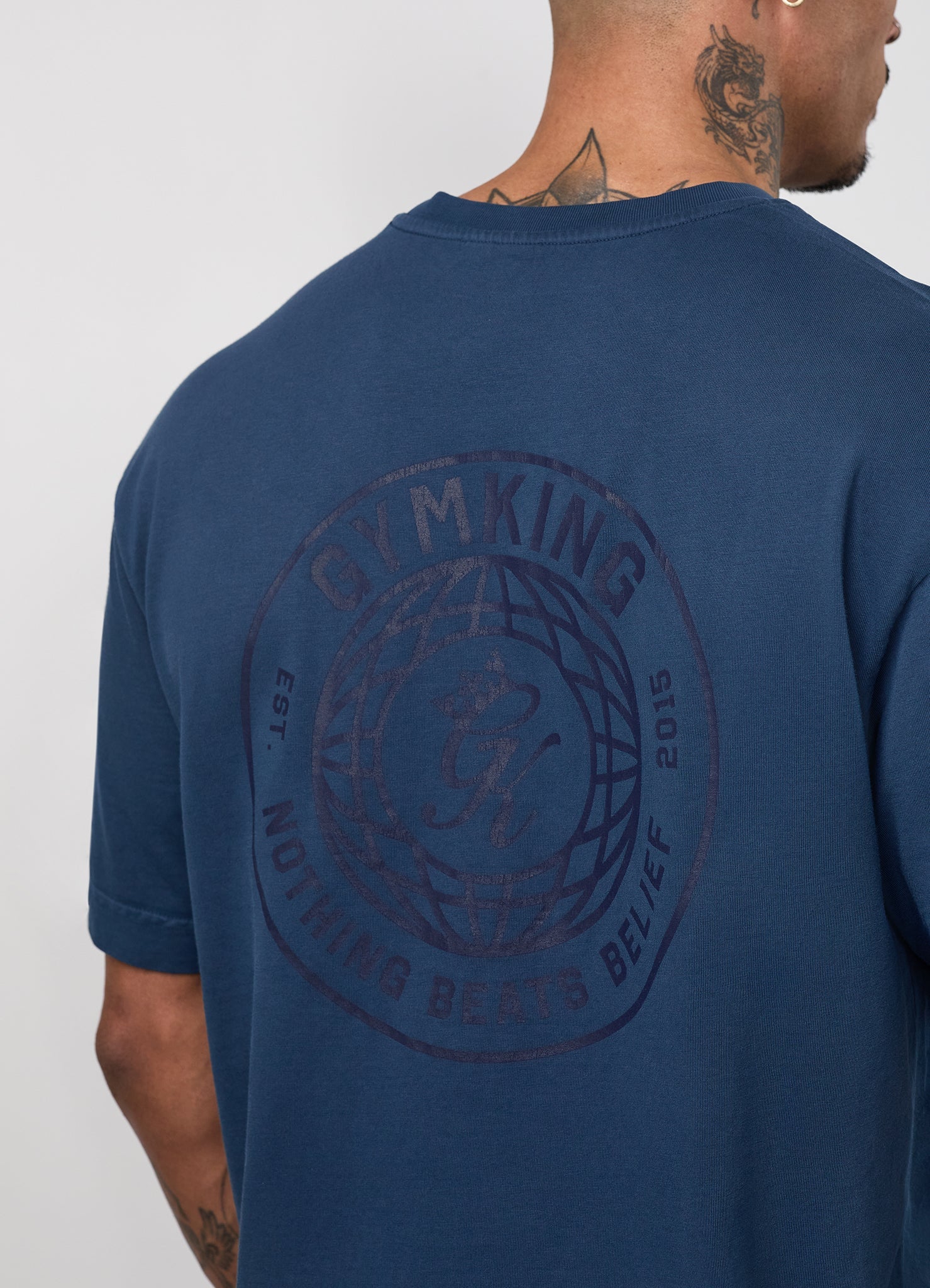 Gym King World Distressed Graphic Washed Tee - Rich Blue
