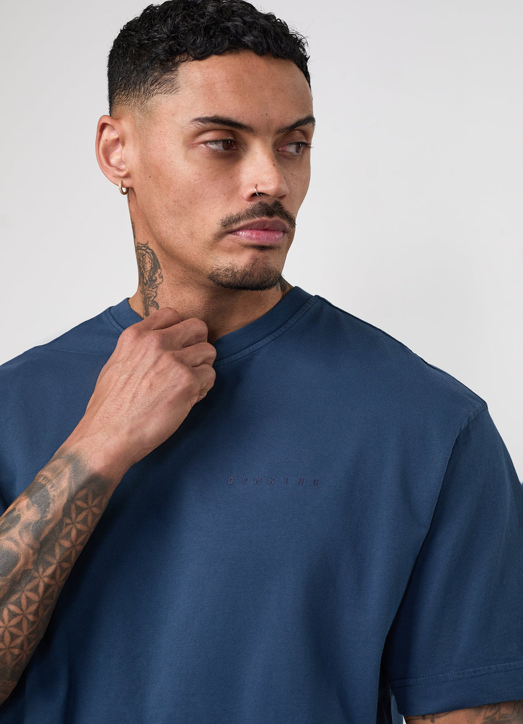 Gym King World Distressed Graphic Washed Tee - Rich Blue