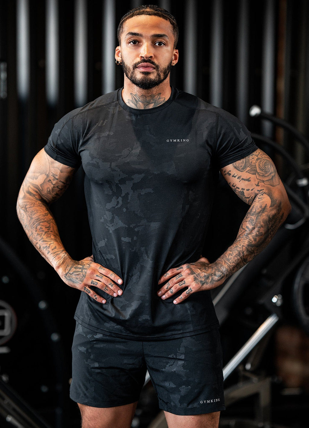 Gym King Debossed Camo Short Sleeve Tee - Black