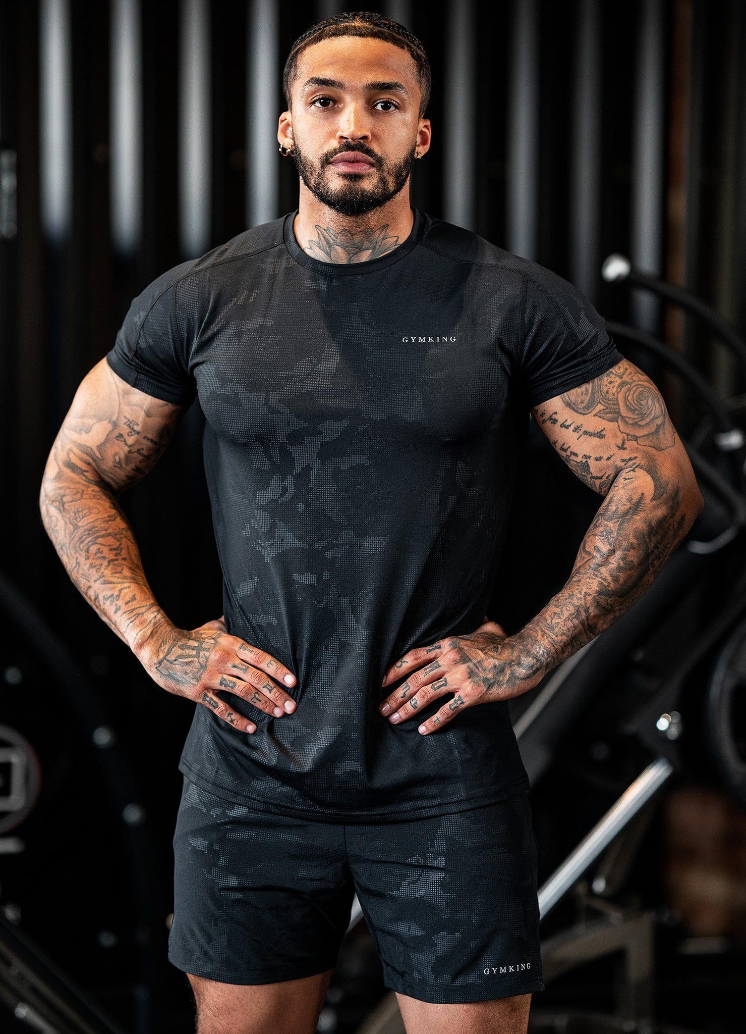 Gym King Debossed Camo Short Sleeve Tee - Black