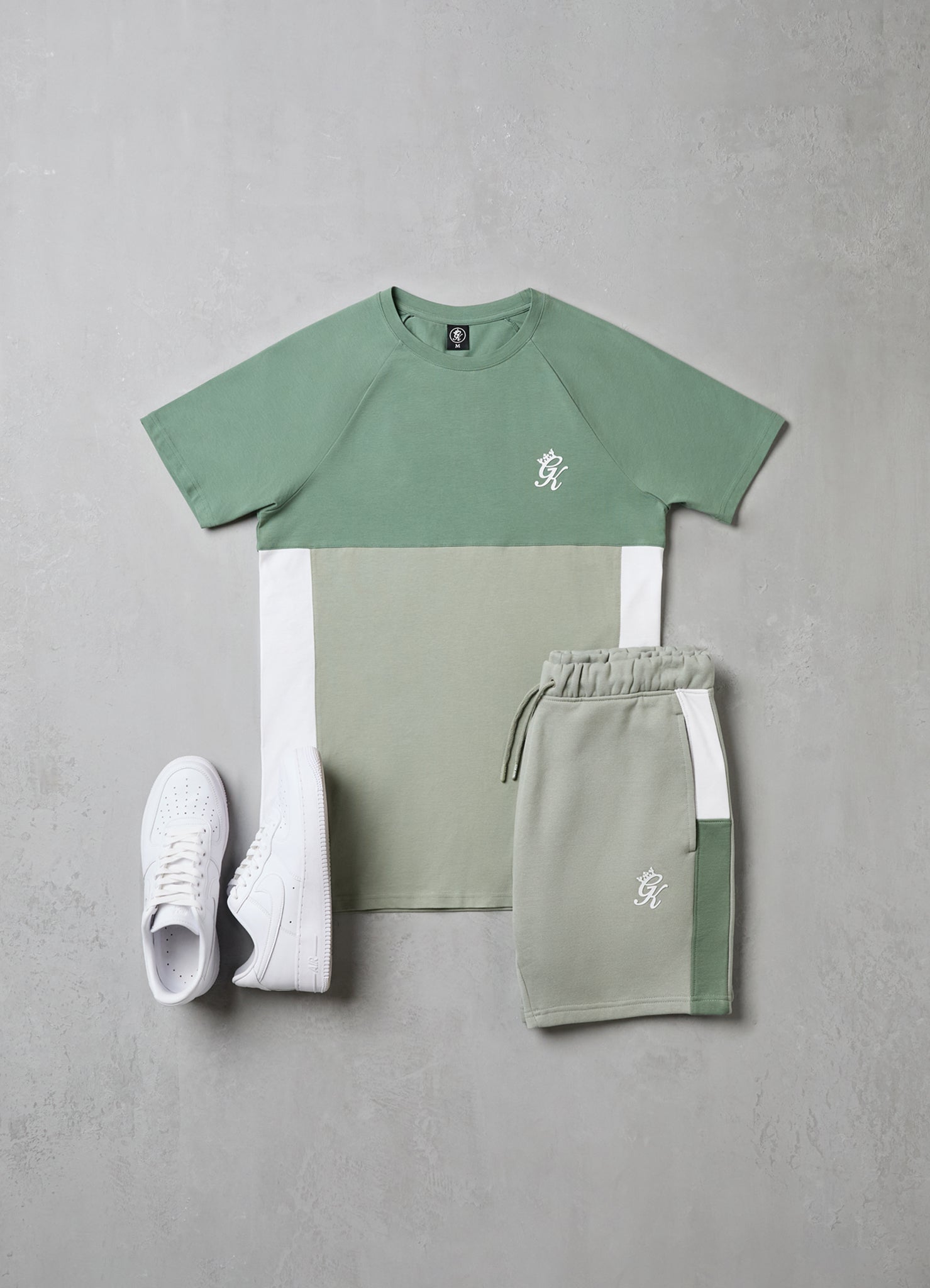 Gym King Contrast Panel Jersey Tee - Fern Green/Soft Khaki/White