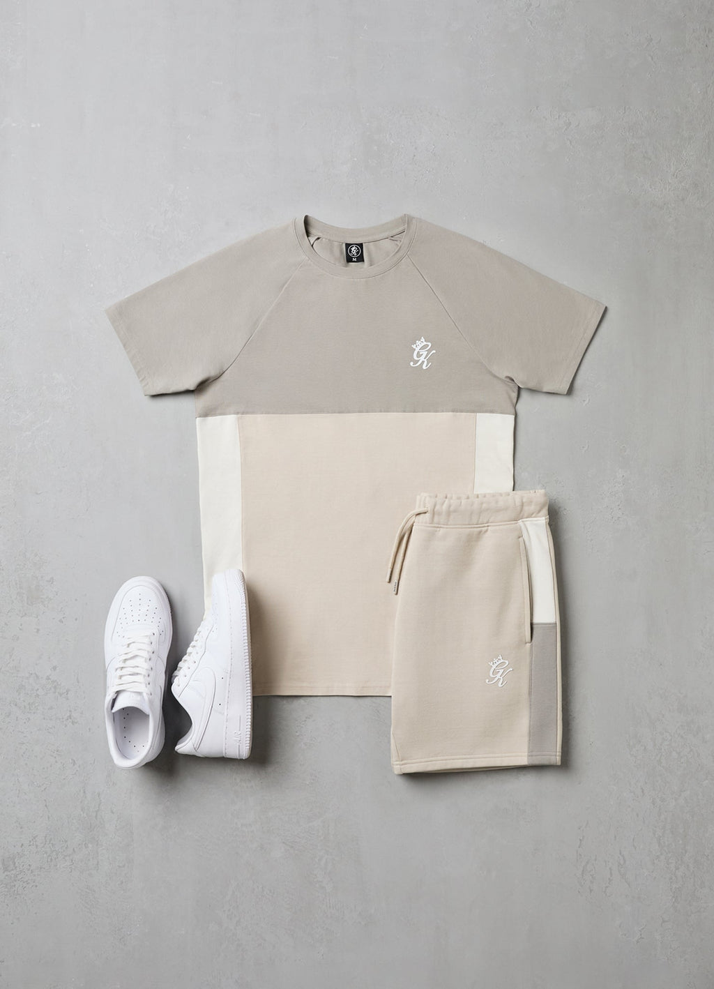 Gym King Contrast Panel Jersey Tee - Light Stone/Taupe/White