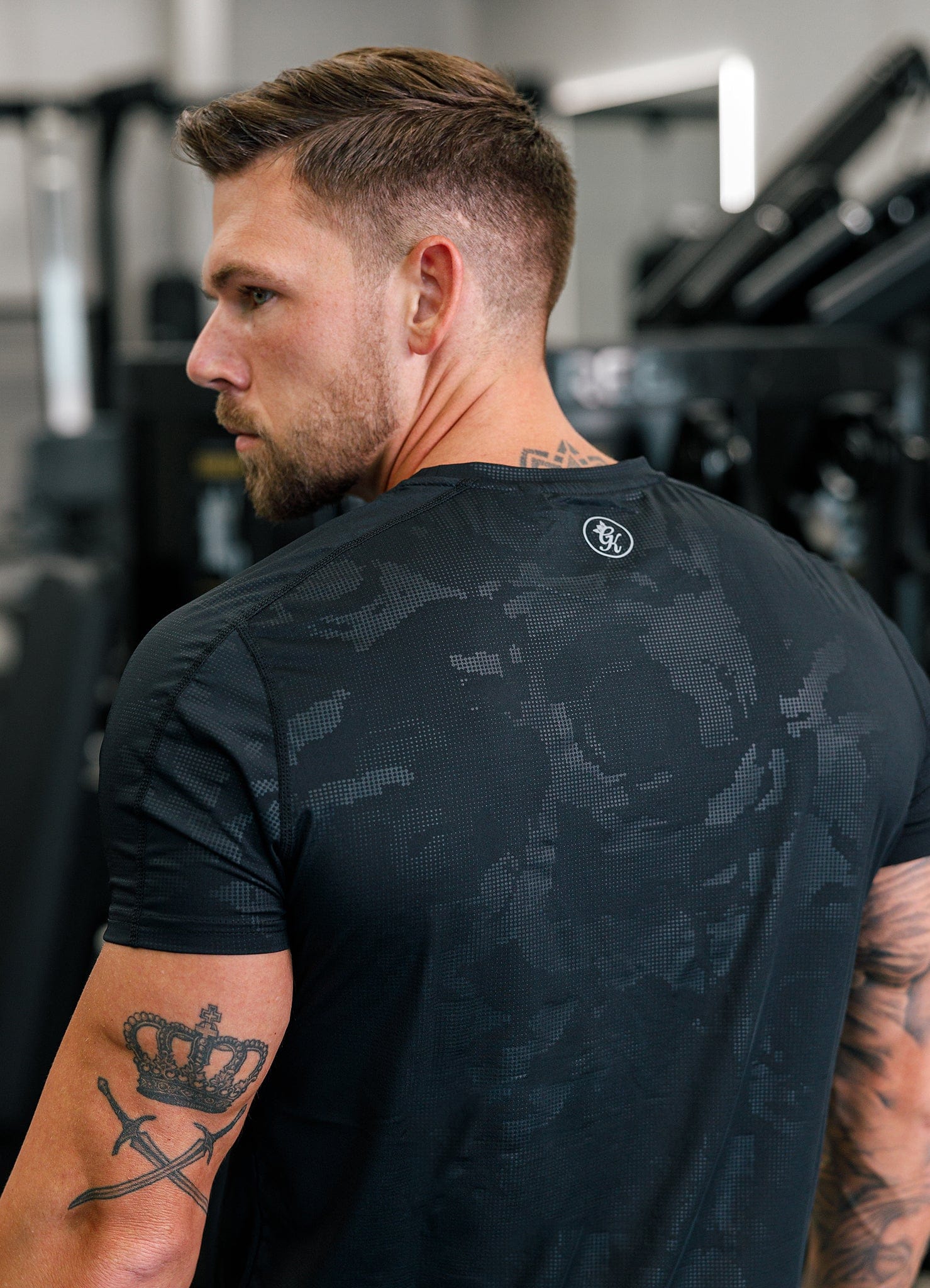 Gym King Debossed Camo Short Sleeve Tee - Black