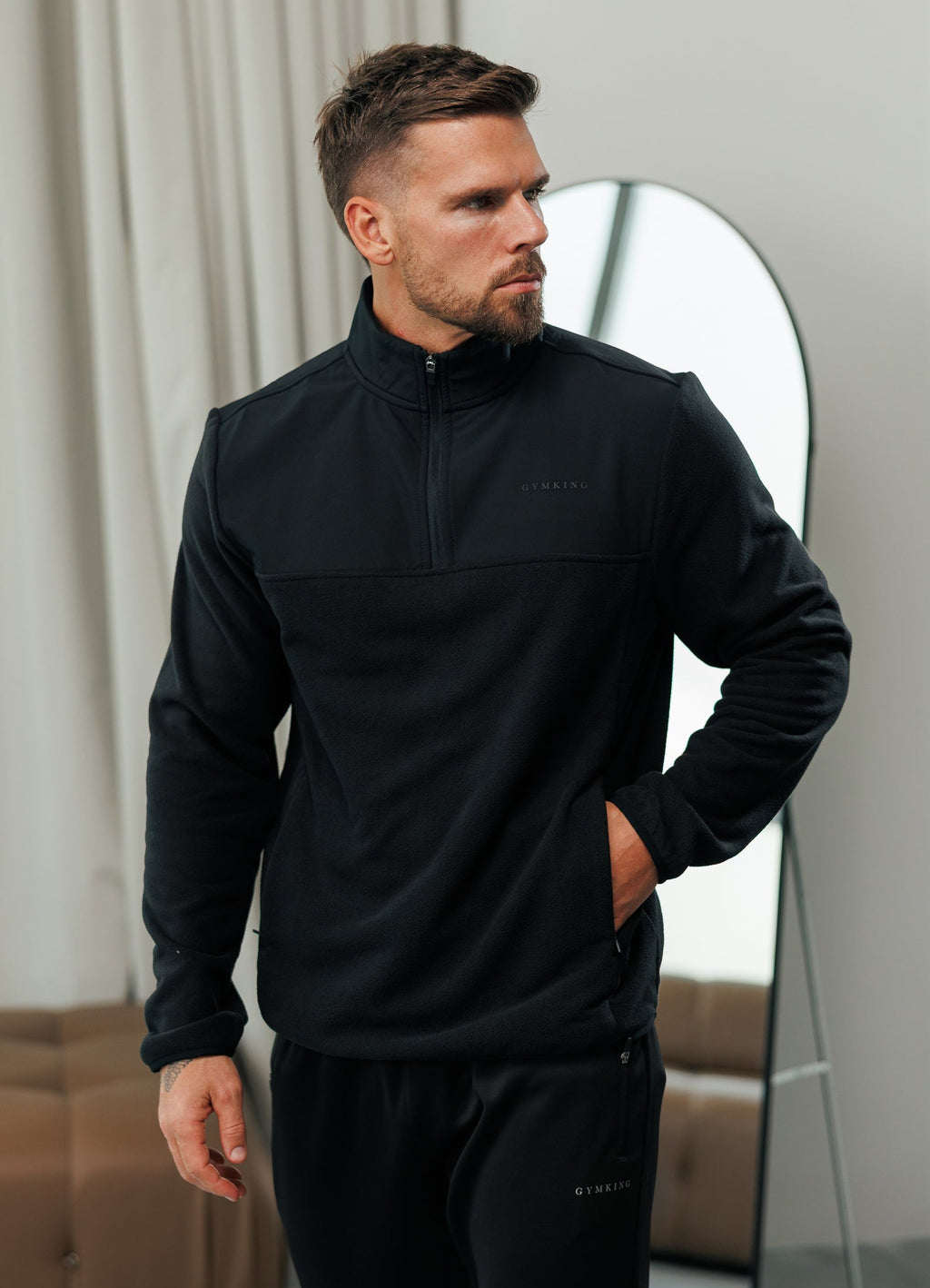 Gym King Linear 1/4 Zip Polar Fleece - Black