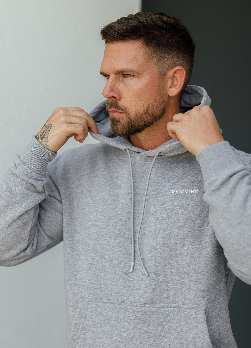 Gym King Fundamental Linear Hoodie - Grey Marl
