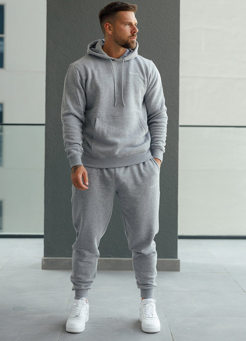 Gym King Fundamental Linear Hoodie - Grey Marl