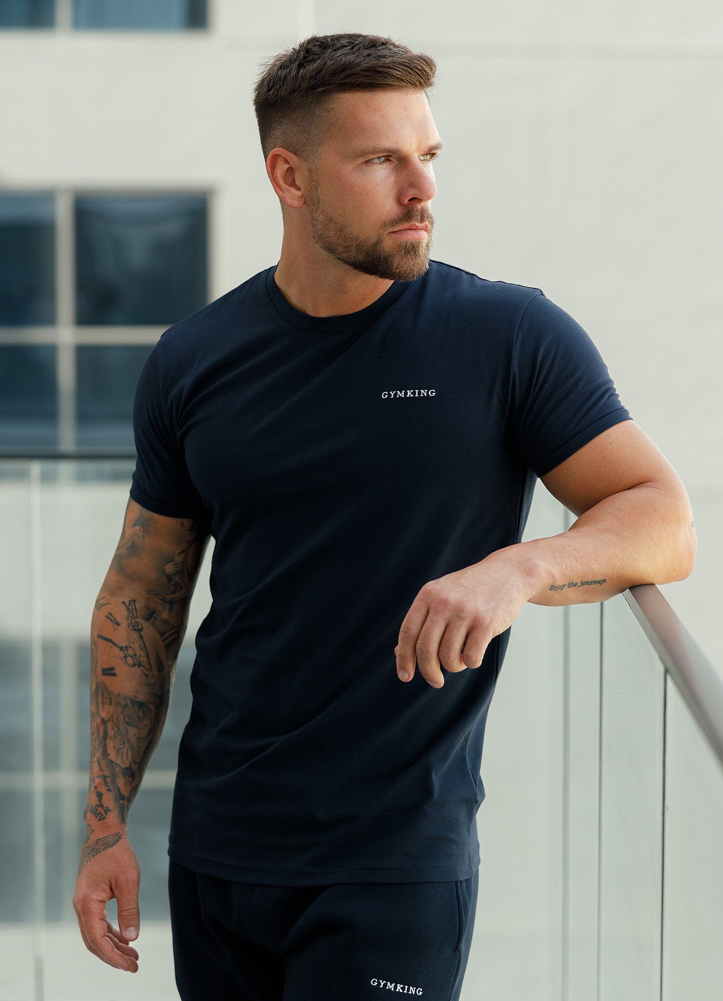 Gym King Fundamental Linear Tee - Navy
