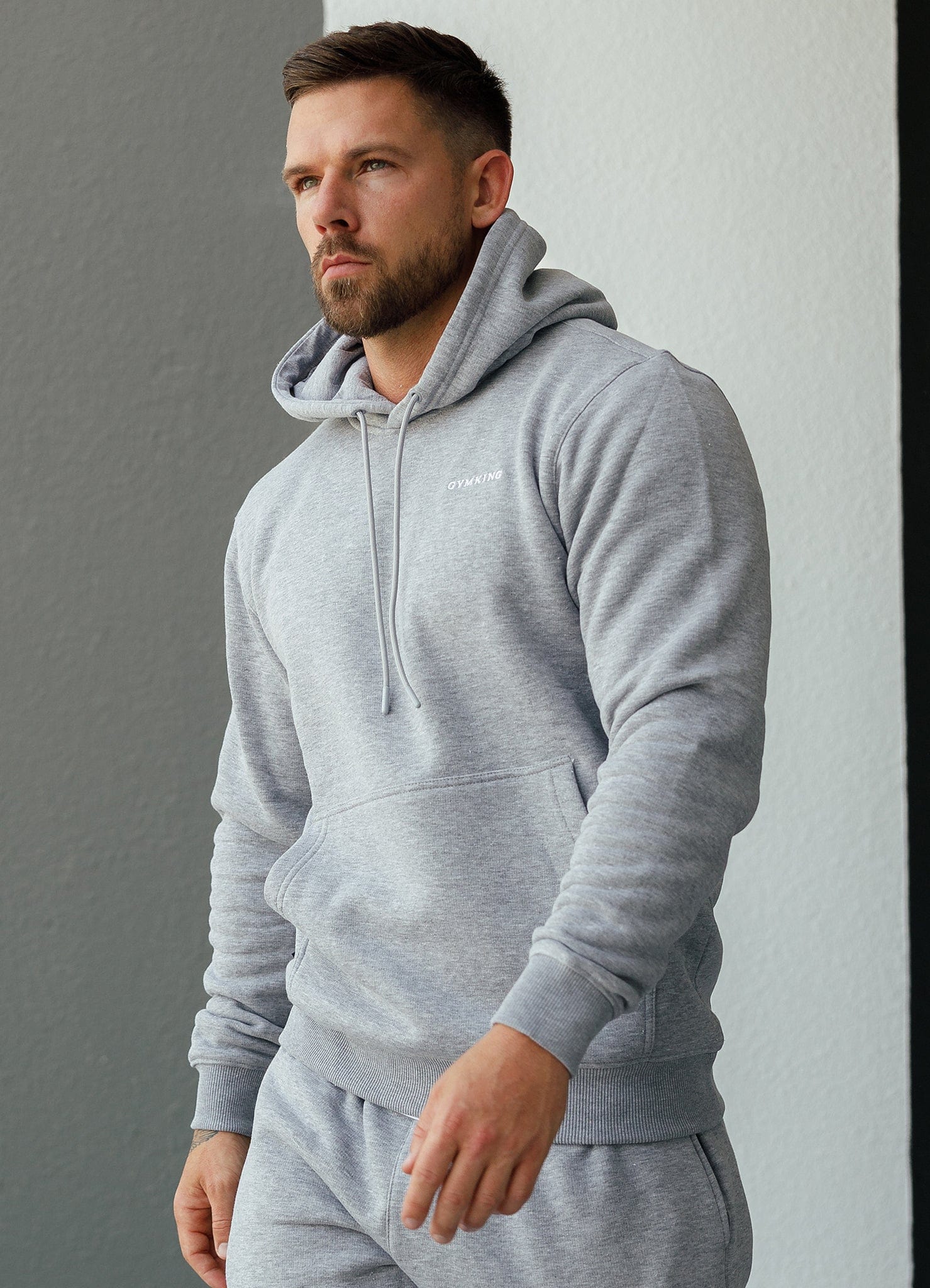 Gym King Fundamental Linear Hoodie - Grey Marl