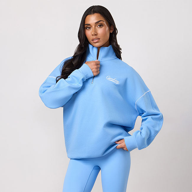 Gym King Renew Flatlock 1/4 Zip Funnel - Blue Cotton