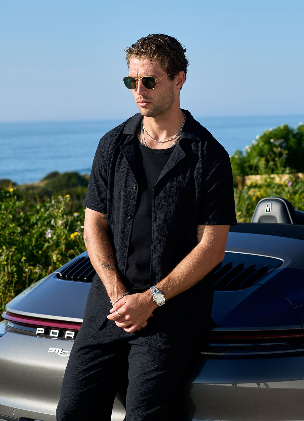 Gym King Signature Woven Texture Shirt - Black